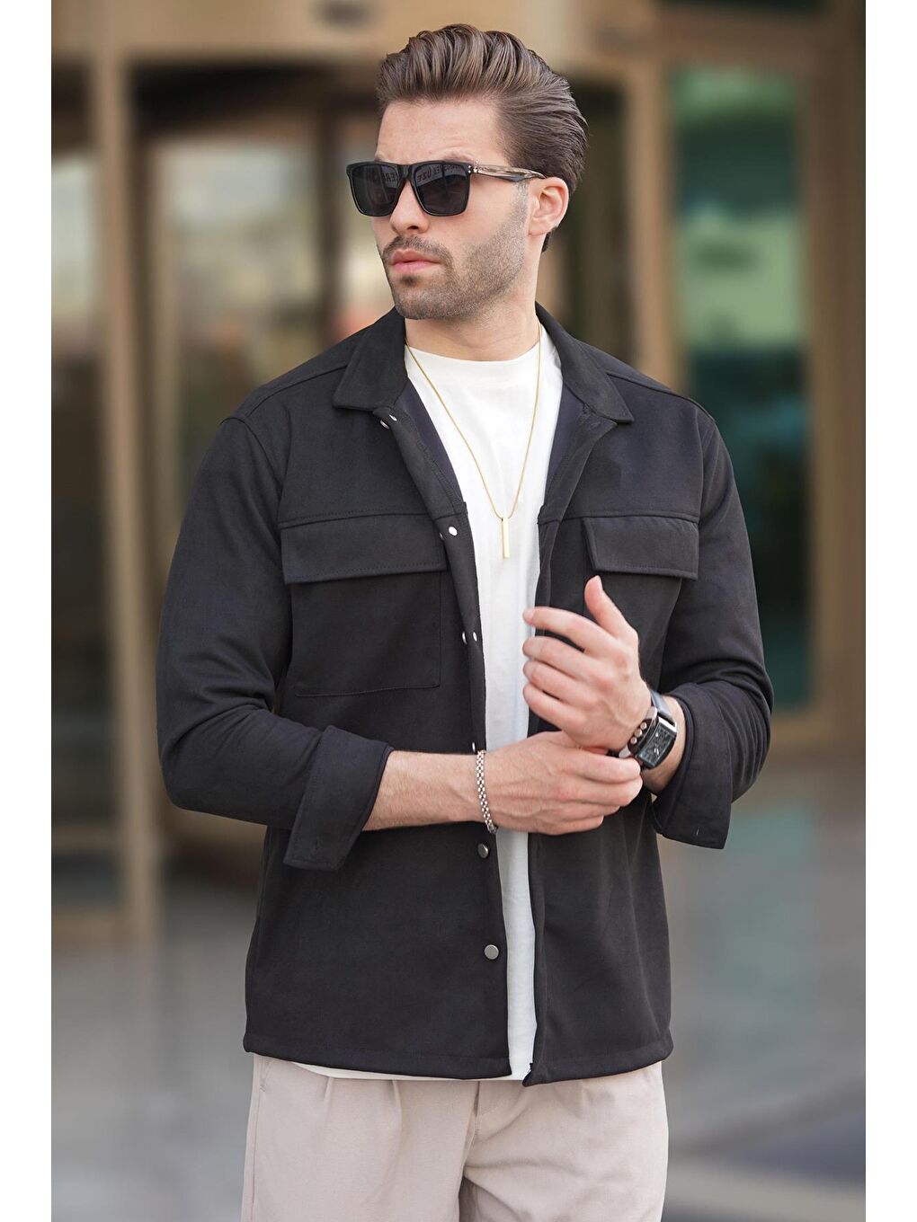 Siyah Cep Detaylı Gömlek Yaka Ceket 6748-4