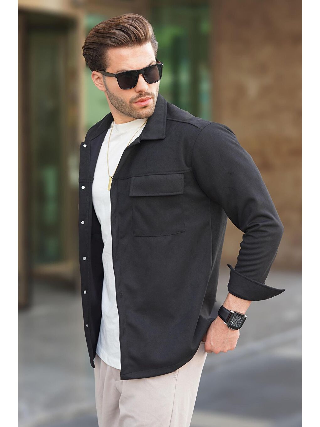 Siyah Cep Detaylı Gömlek Yaka Ceket 6748-5