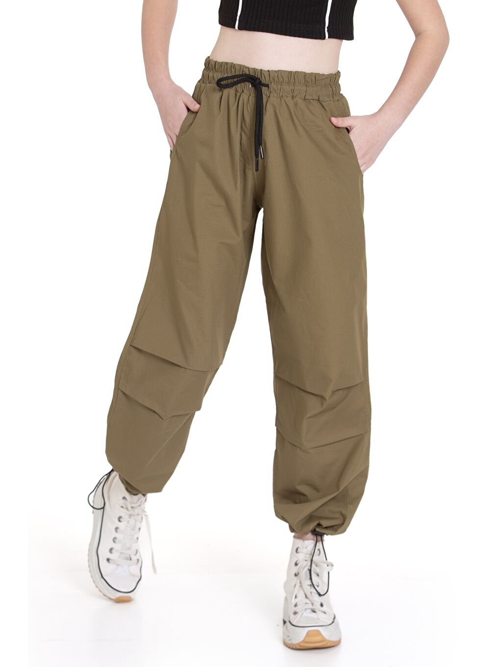 Haki Kız Çocuk Paraşüt Pantolon 1078.1-2