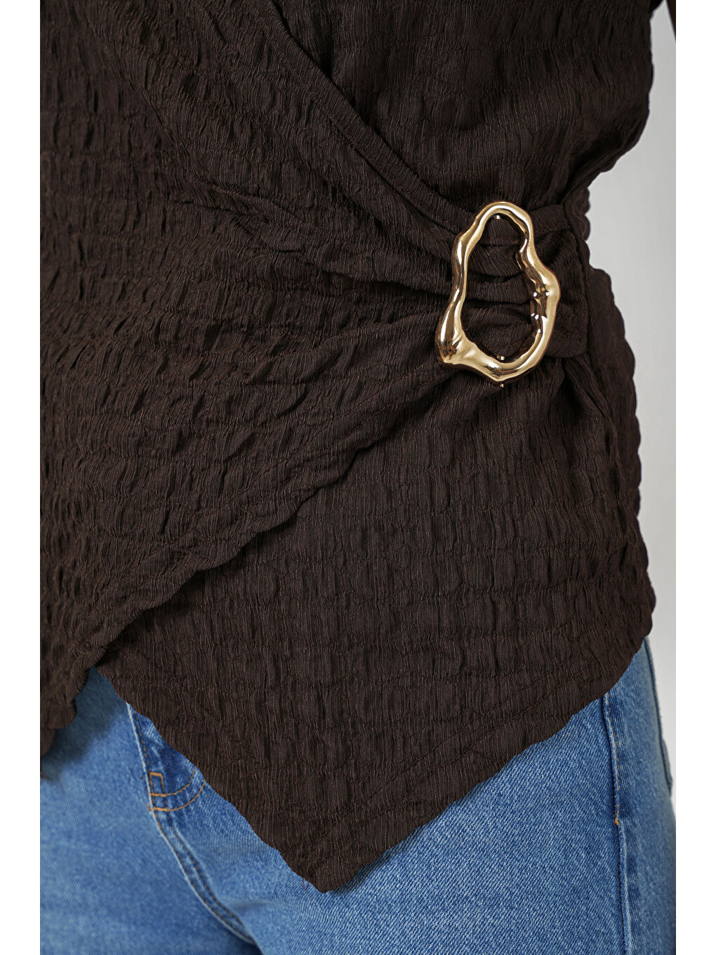 Kadın Sıfır Kol Örme Bluz 988 - Kahverengi-4