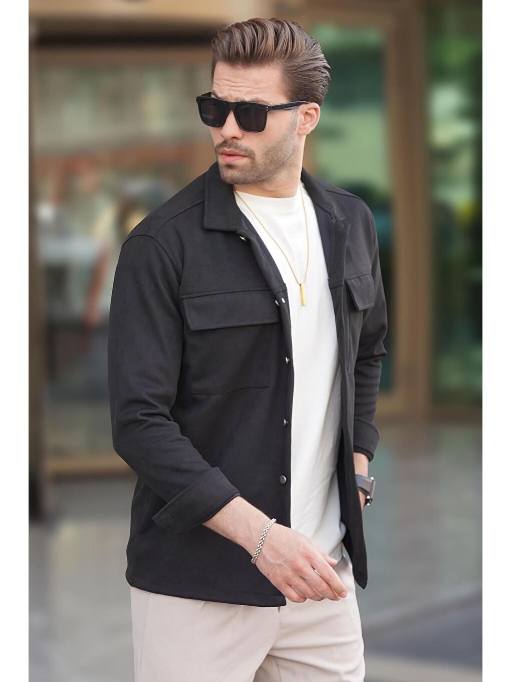 Siyah Cep Detaylı Gömlek Yaka Ceket 6748-6