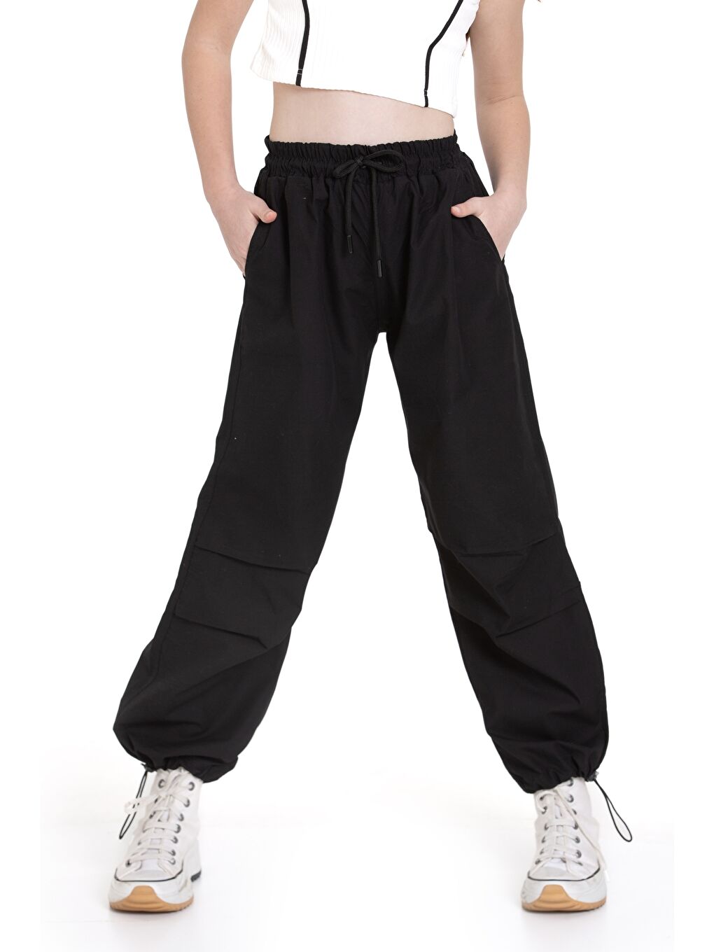 Siyah Kız Çocuk Paraşüt Pantolon 1078.1-2