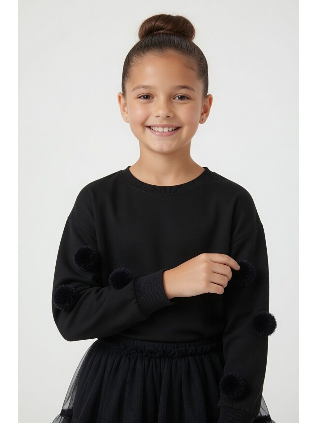 Siyah Ponponlu Badili Tütü Etekli Kız Çocuk Takım 23997-1