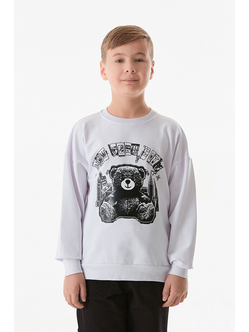 Beyaz New York City Baskılı Erkek Çocuk Sweatshirt