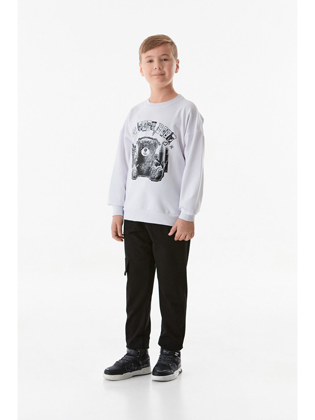 Beyaz New York City Baskılı Erkek Çocuk Sweatshirt-1