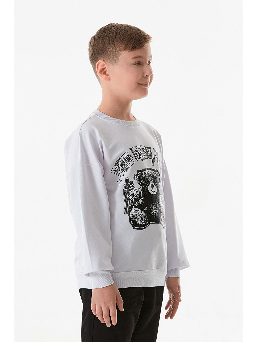 Beyaz New York City Baskılı Erkek Çocuk Sweatshirt-2