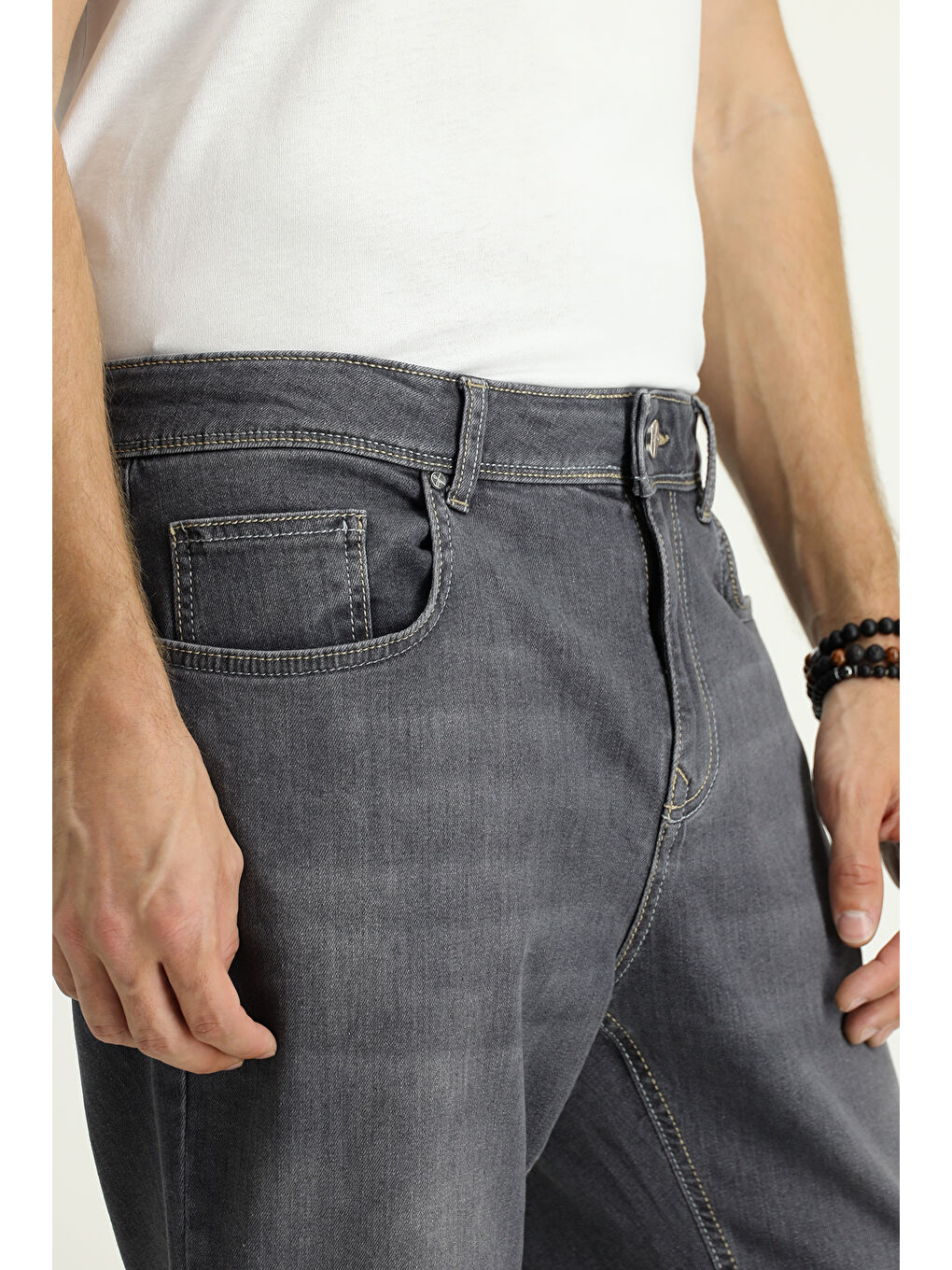 Gri Regular Fit Elastanlı Denim Jean Pantolon-3