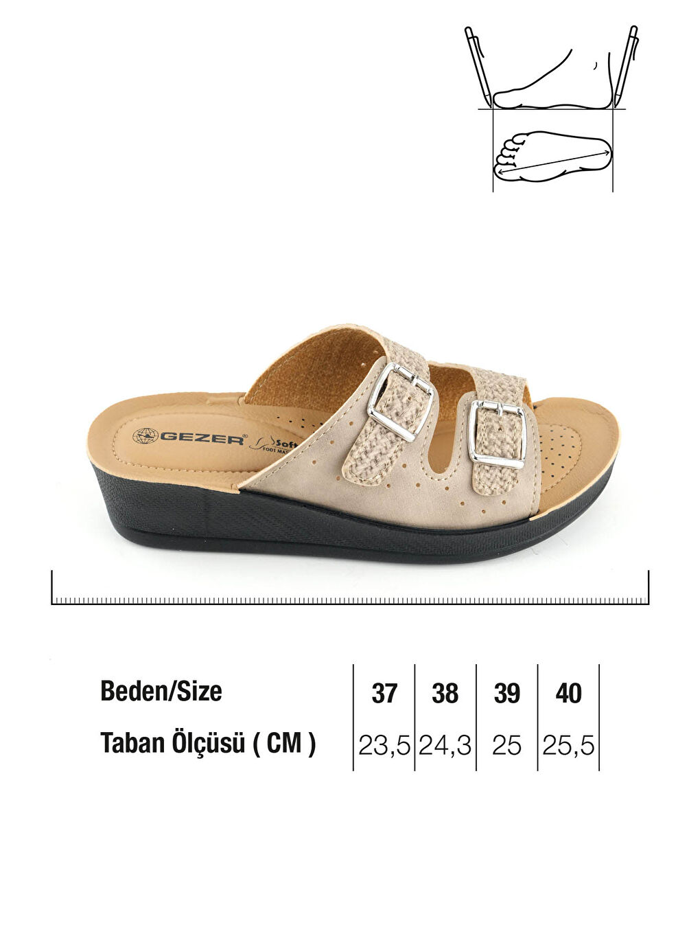 Bej Kadın Yazlık Suni Deri Yüksek Topuk İki Toka Ayarlanabilir Rahat Taban Günlük Terlik-1