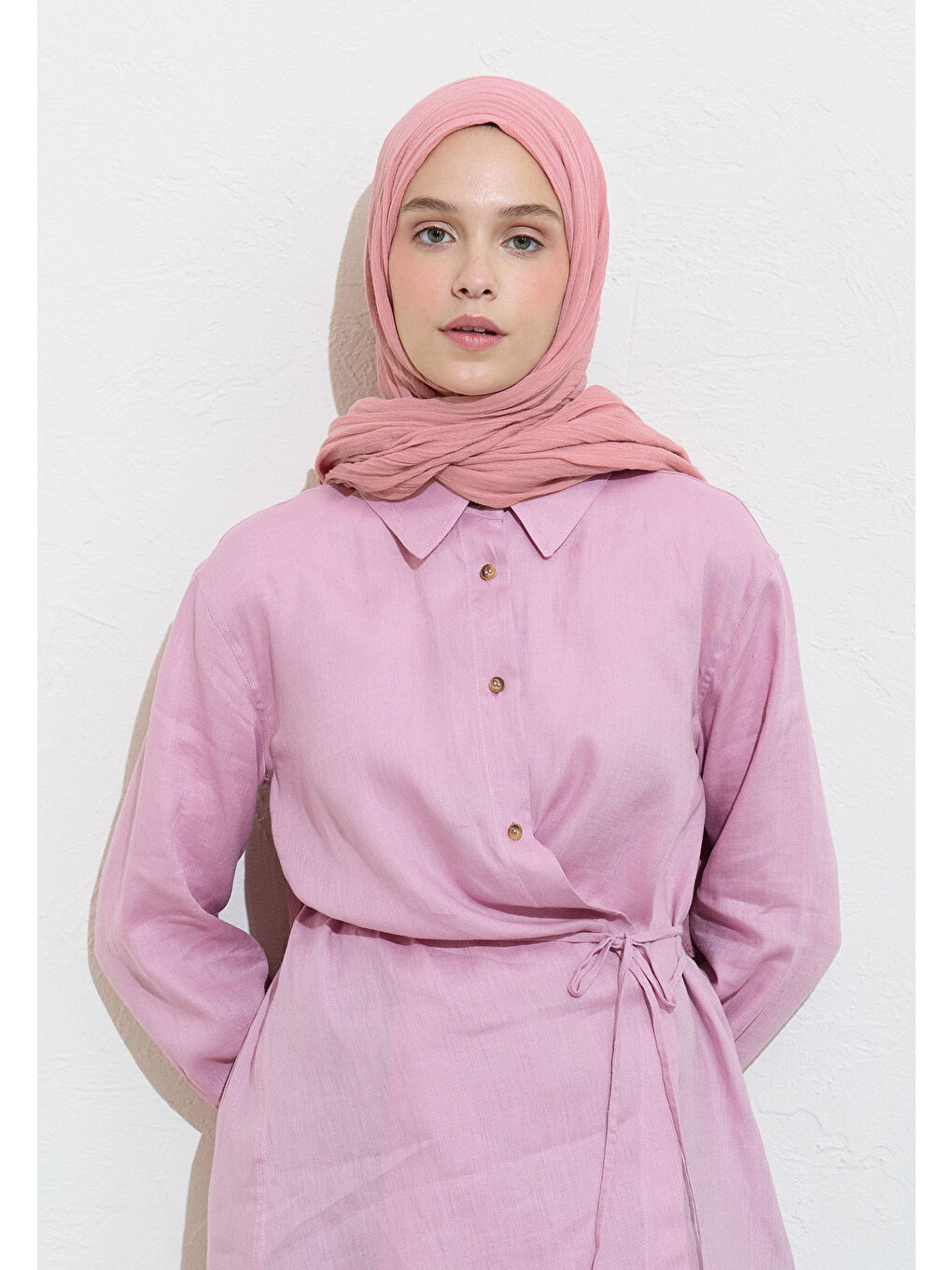 Pembe PAMUKLU KETEN ŞAL Pamuk CANDY-3