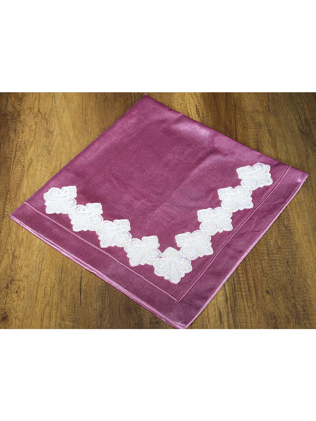 Pembe Athena Tek Kenarı Dantelli Tek Bohça Gül Kurusu-4