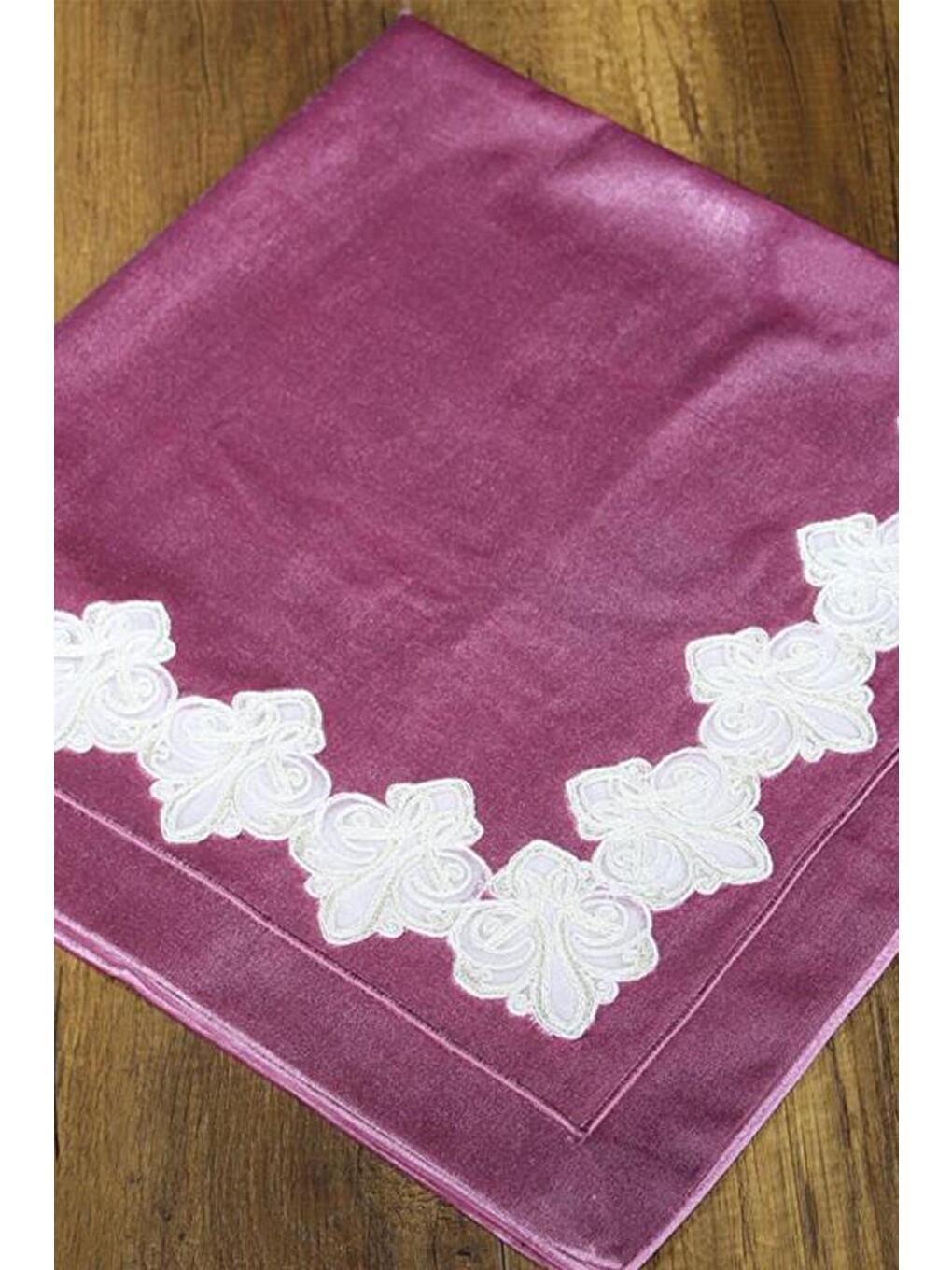 Pembe Athena Tek Kenarı Dantelli Tek Bohça Gül Kurusu-9