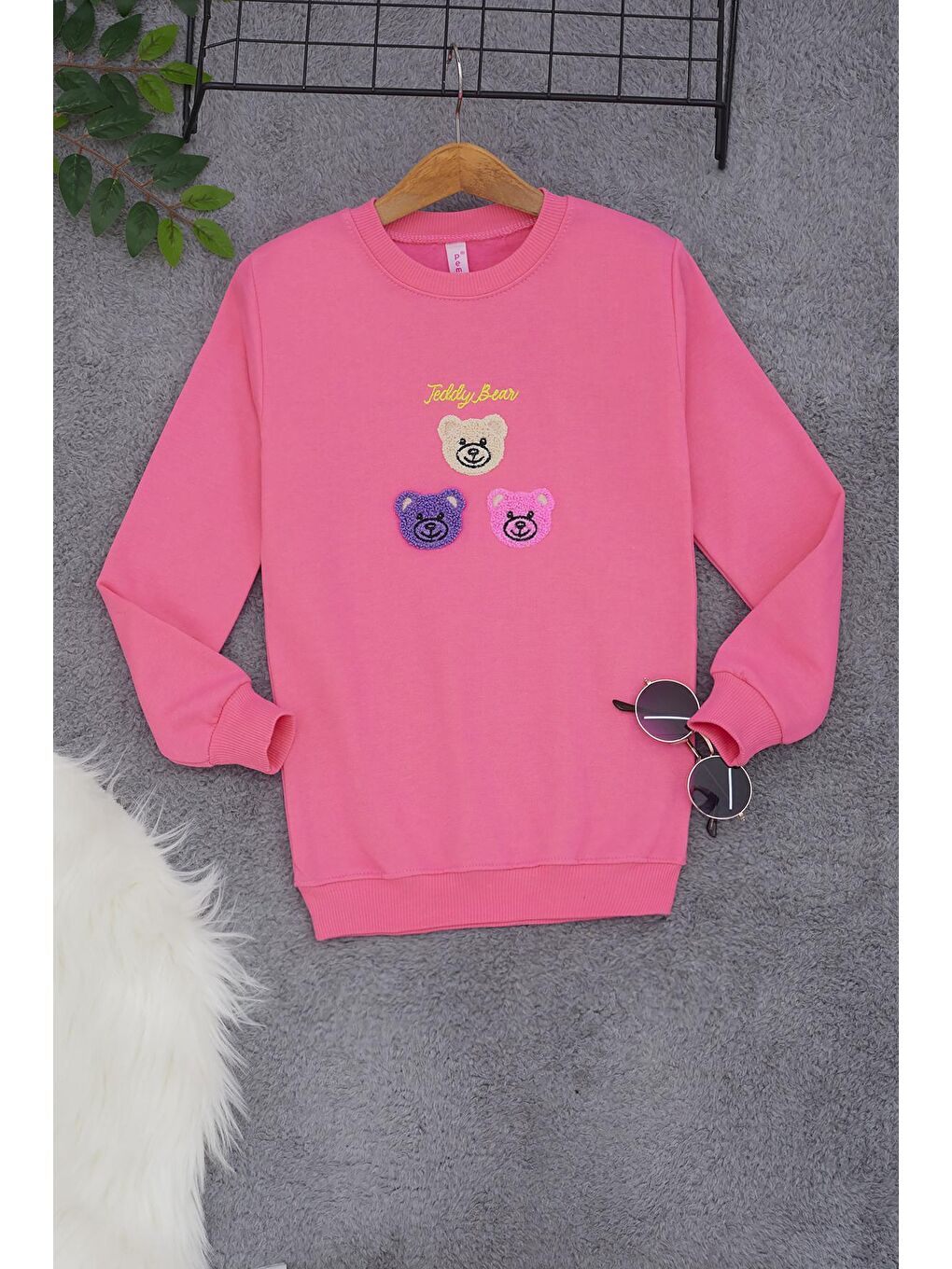Pembe Ayıcık Nakışlı Kız Çocuk Kız Çocuk Sweatshirt 17199
