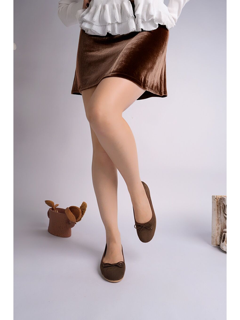 Kahverengi HİDDEN Gizli Topuklu Fiyonk Detaylı Deri Kadın Babet-3