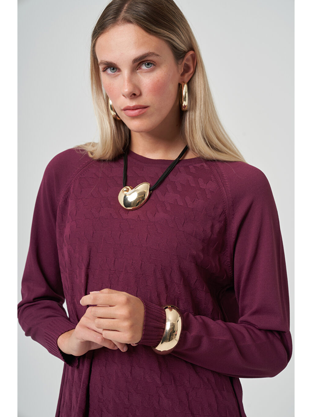 Kazayağı Desen Merserize Kalem Etekli Triko Takım 1350 Bordo-1