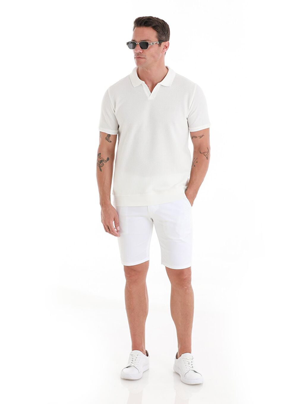 Beyaz Regular Fit Düz Polo Yaka Pamuklu Tişört-1