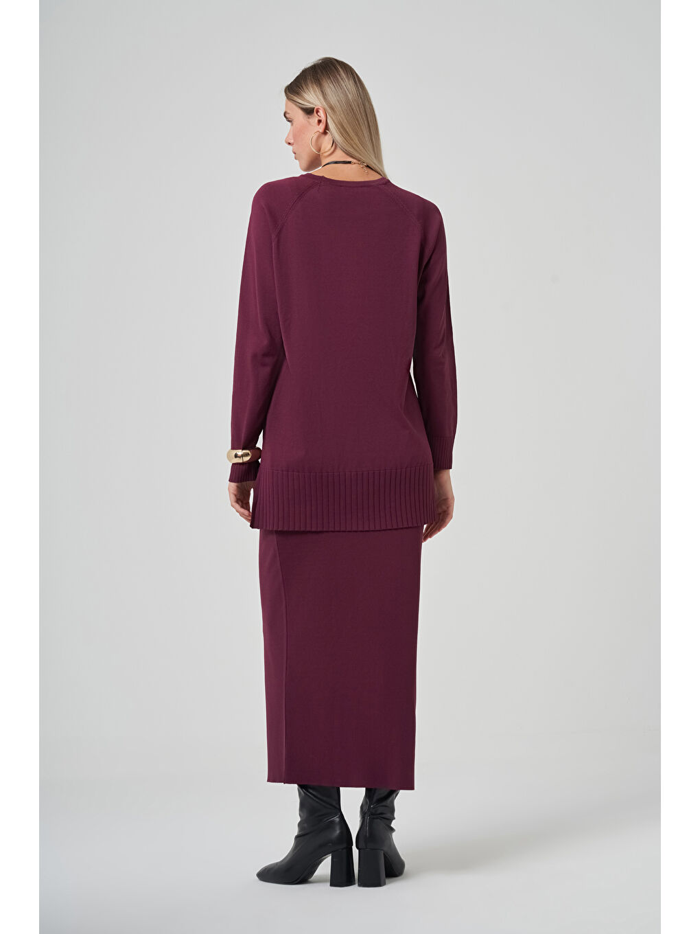 Kazayağı Desen Merserize Kalem Etekli Triko Takım 1350 Bordo-2