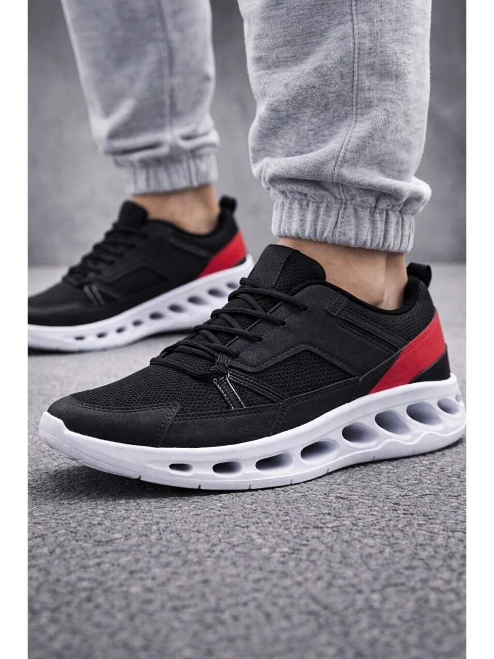 Siyah Erkek Beyaz Street Style Sneaker Hafif Esnek Taban Günlük Kullanım Spor Yürüyüş Ayakkabısı