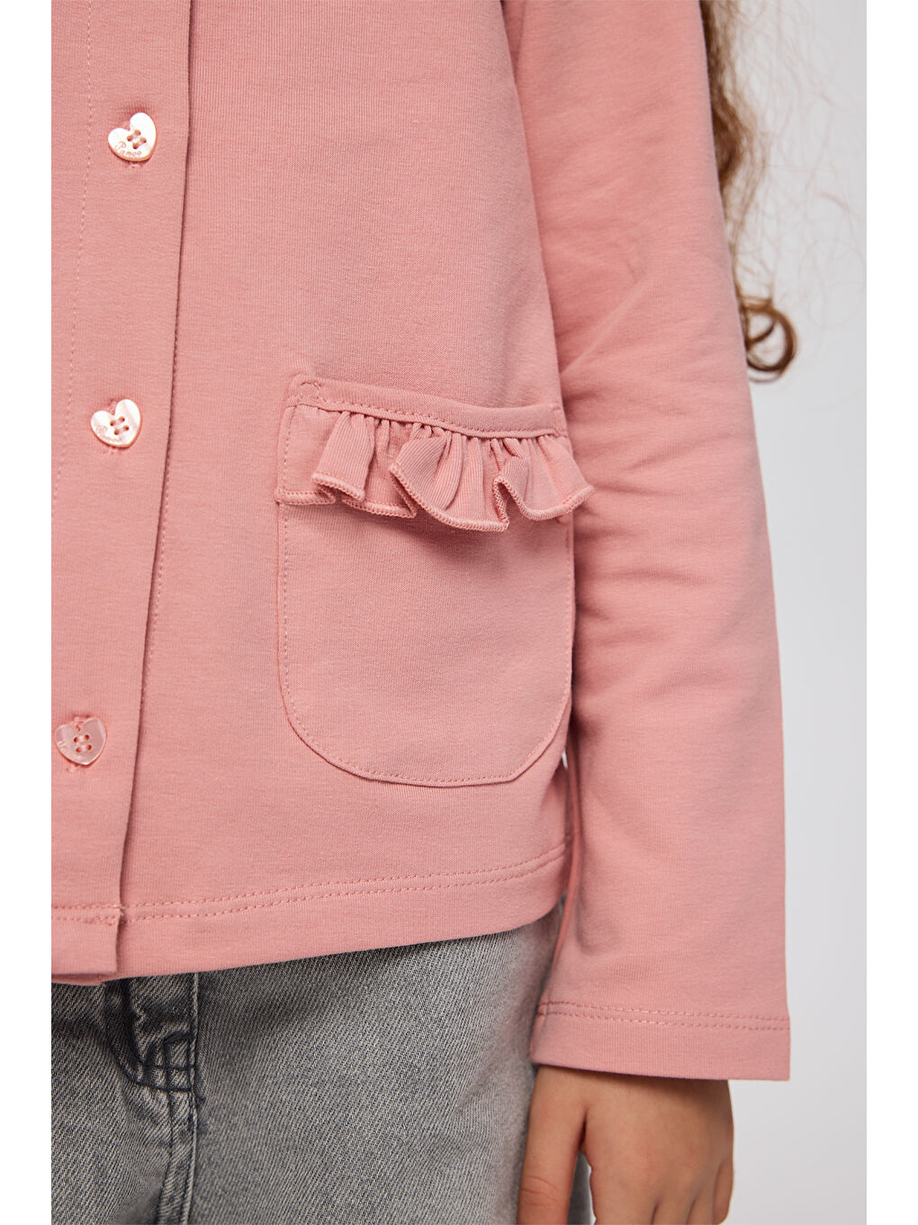 Kız Çocuk Cep Detaylı Düğmeli Örme Pembe Hırka-3