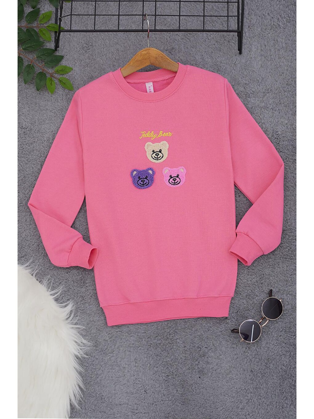 Pembe Ayıcık Nakışlı Kız Çocuk Kız Çocuk Sweatshirt 17199-2