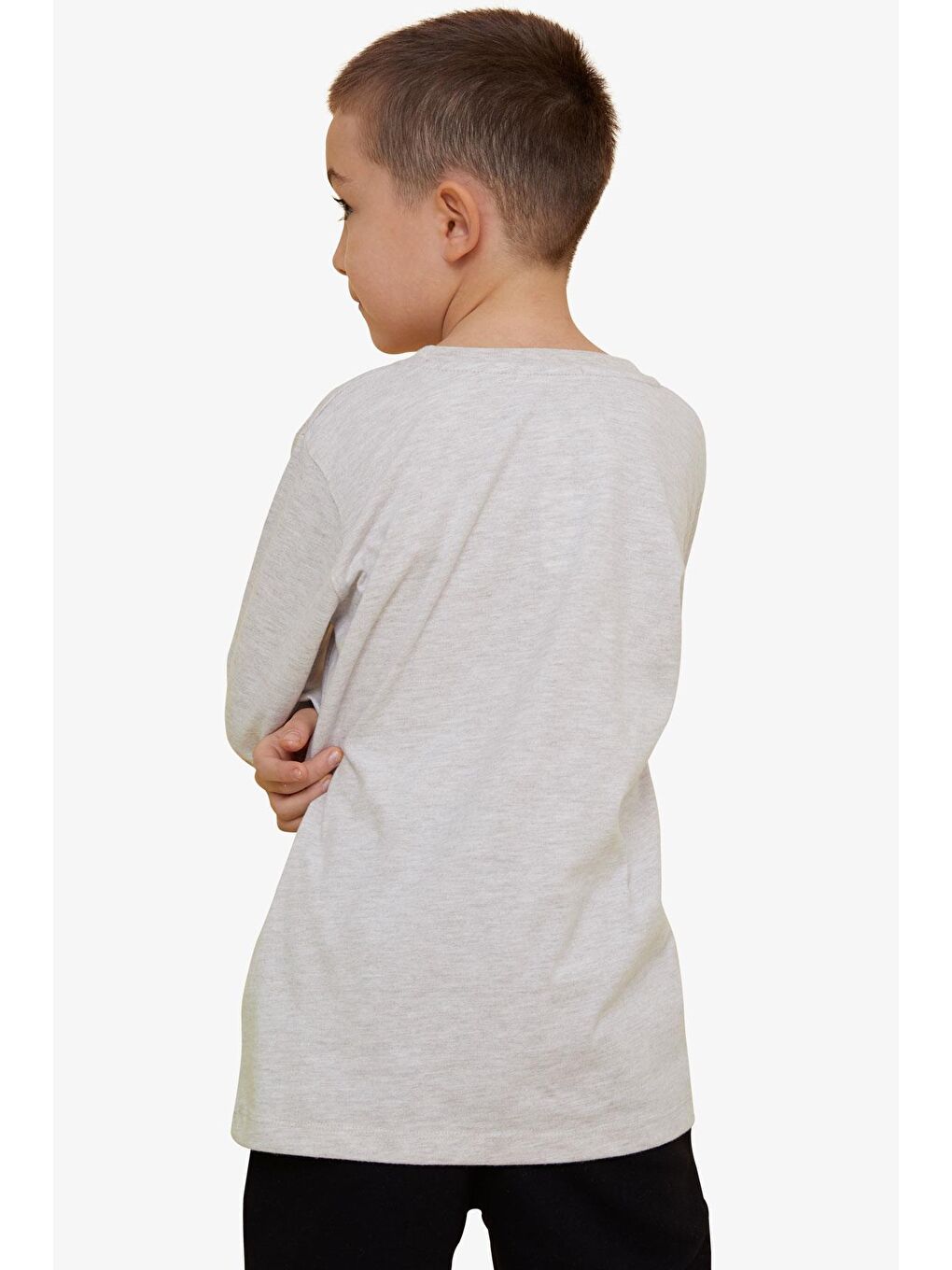 Erkek Çocuk Uzun Kollu Tişört Desenli Yazı Baskılı Bej Melanj (6-12 Yaş)-4