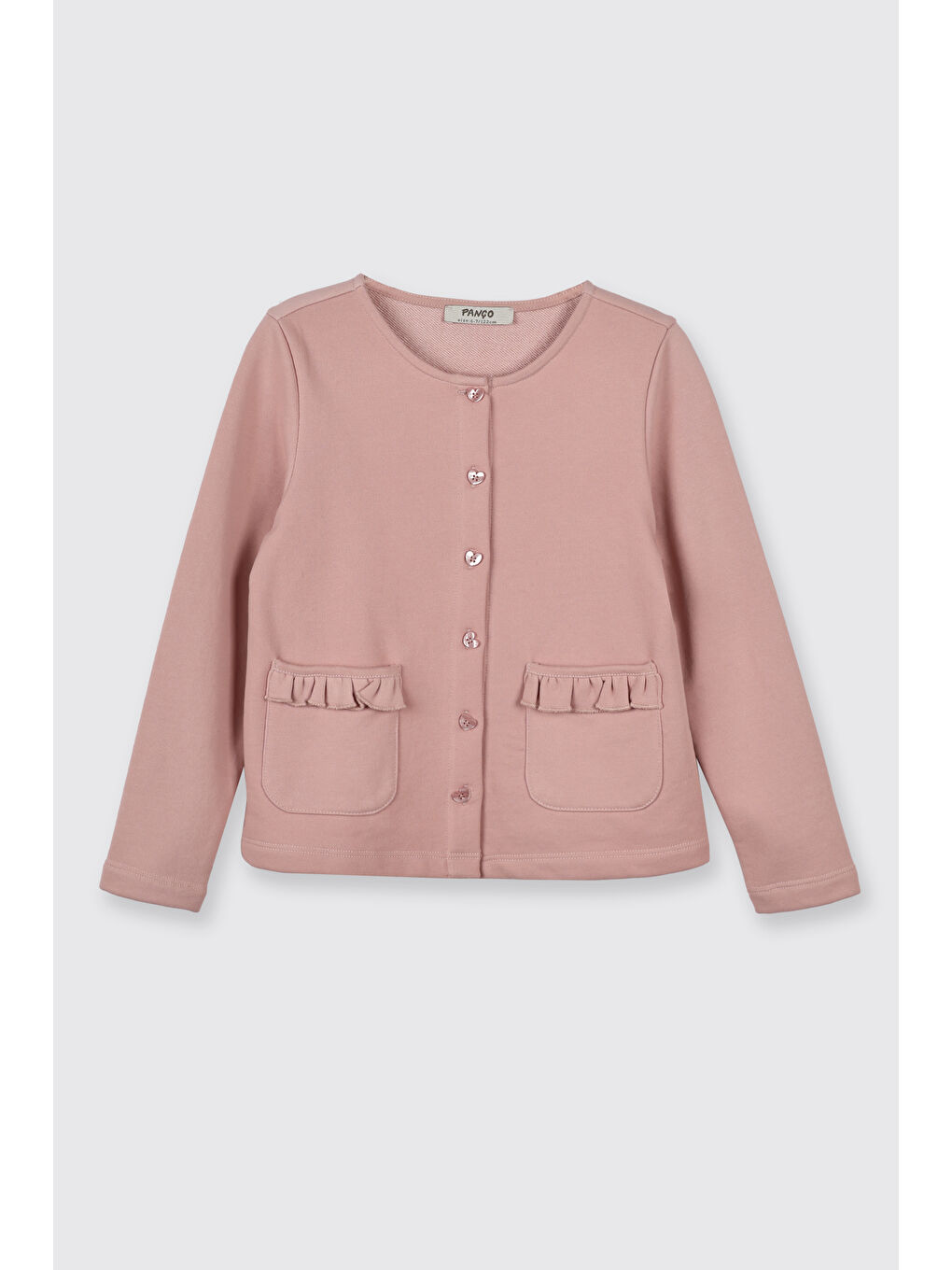 Kız Çocuk Cep Detaylı Düğmeli Örme Pembe Hırka-4
