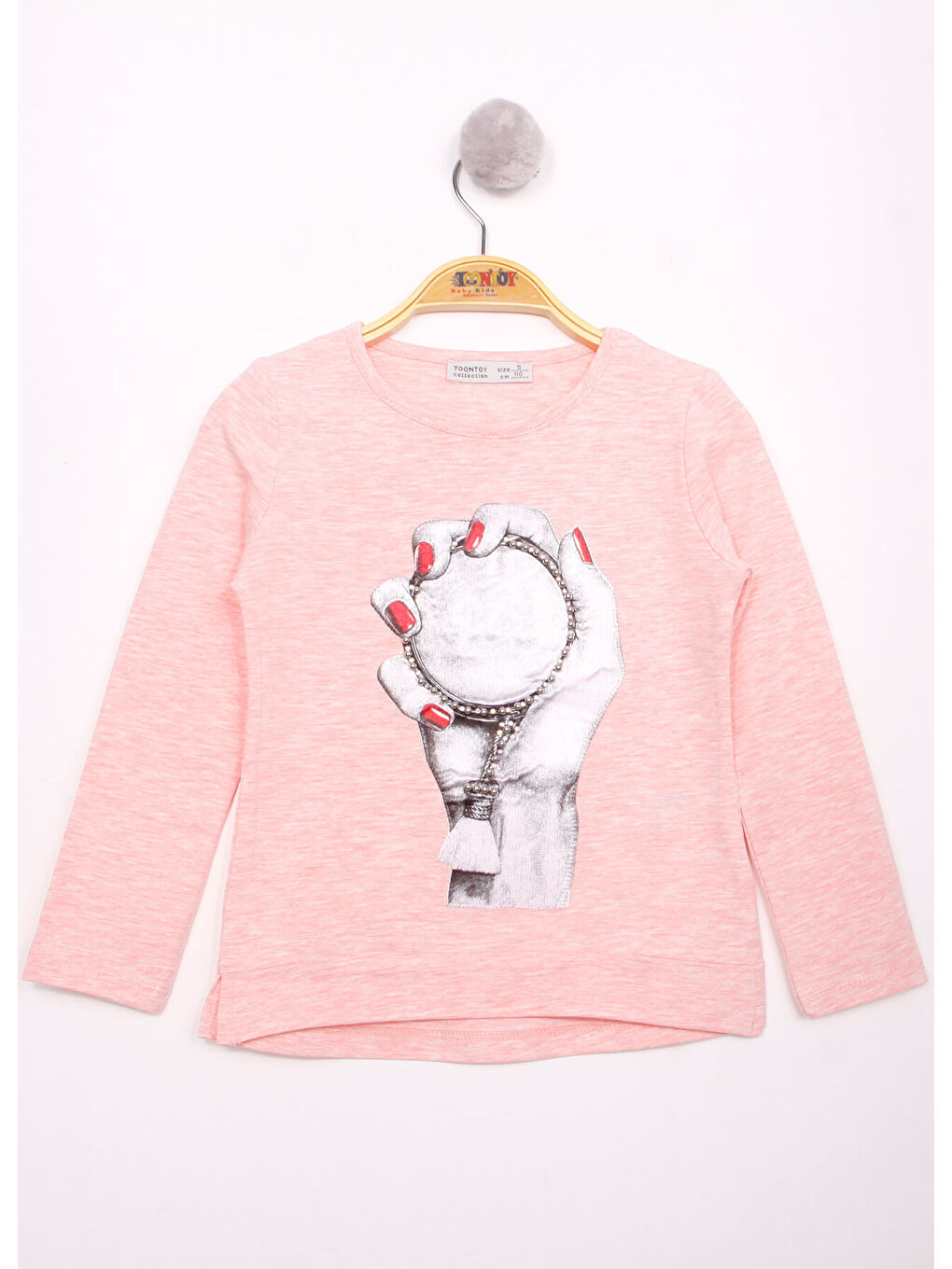 Pembe Kız Çocuk El Baskılı T-Shirt