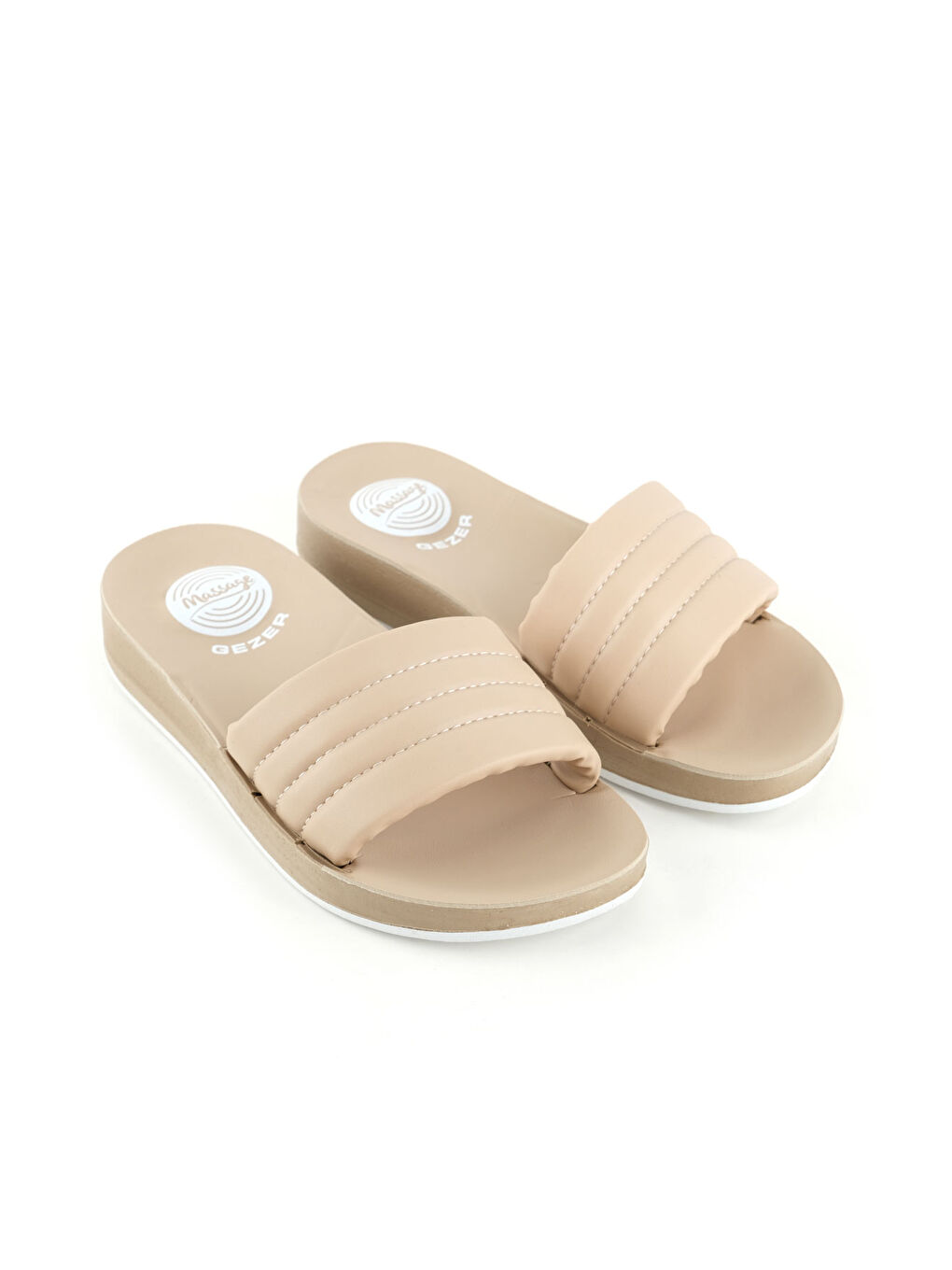 Bej Kadın Yazlık Suni Deri Masaj Taban Günlük Ev Bahçe Terlik-2