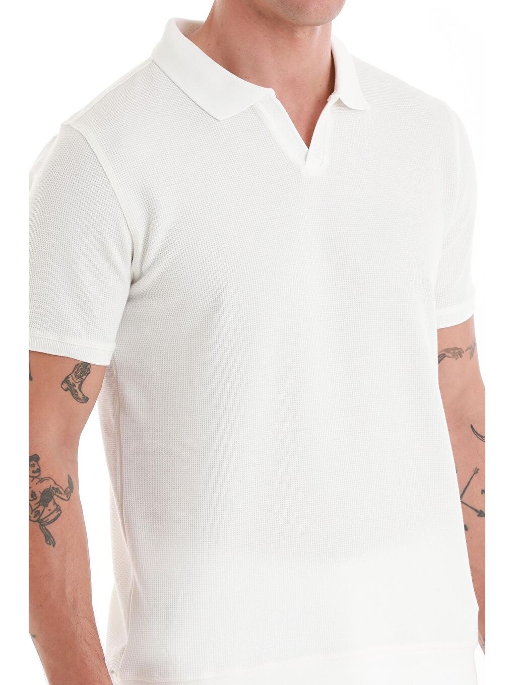 Beyaz Regular Fit Düz Polo Yaka Pamuklu Tişört-4