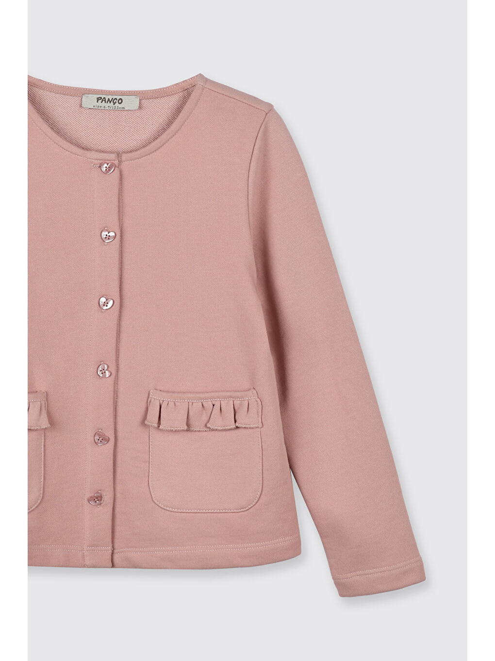Kız Çocuk Cep Detaylı Düğmeli Örme Pembe Hırka-6