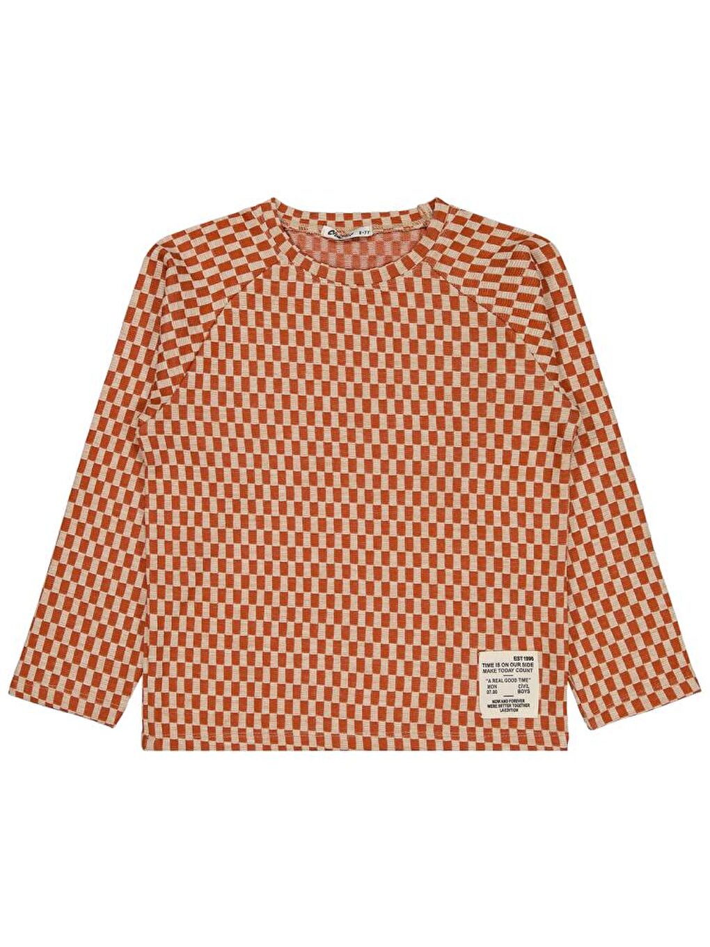 Boys Dama Desenli 6-9 Yaş Sweatshirt - Turuncu9-10 Yaş