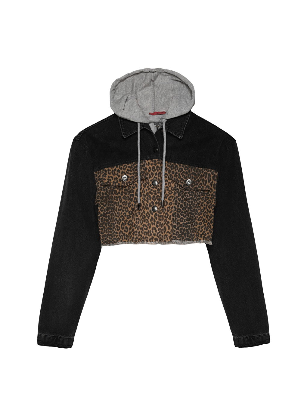 QUZU Bej Leopar Matchli Kapüşonlu Crop Ceket Bej