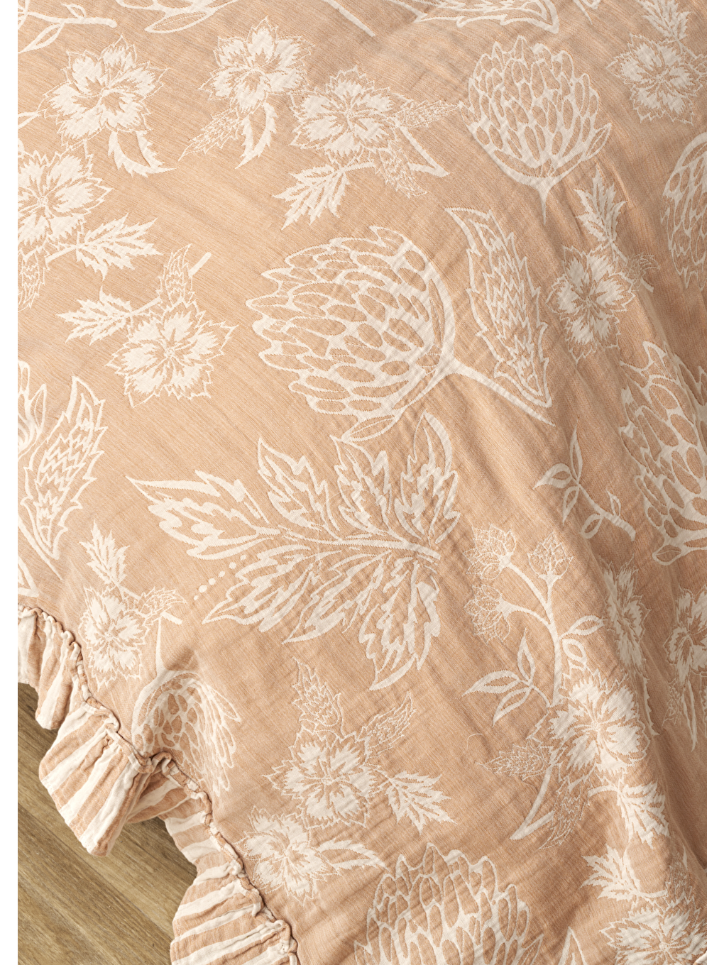 Pembe %100 Pamuk Arisa Jakarlı Çift Kişilik Yatak Örtüsü Seti Somon (240x260 Cm)-3