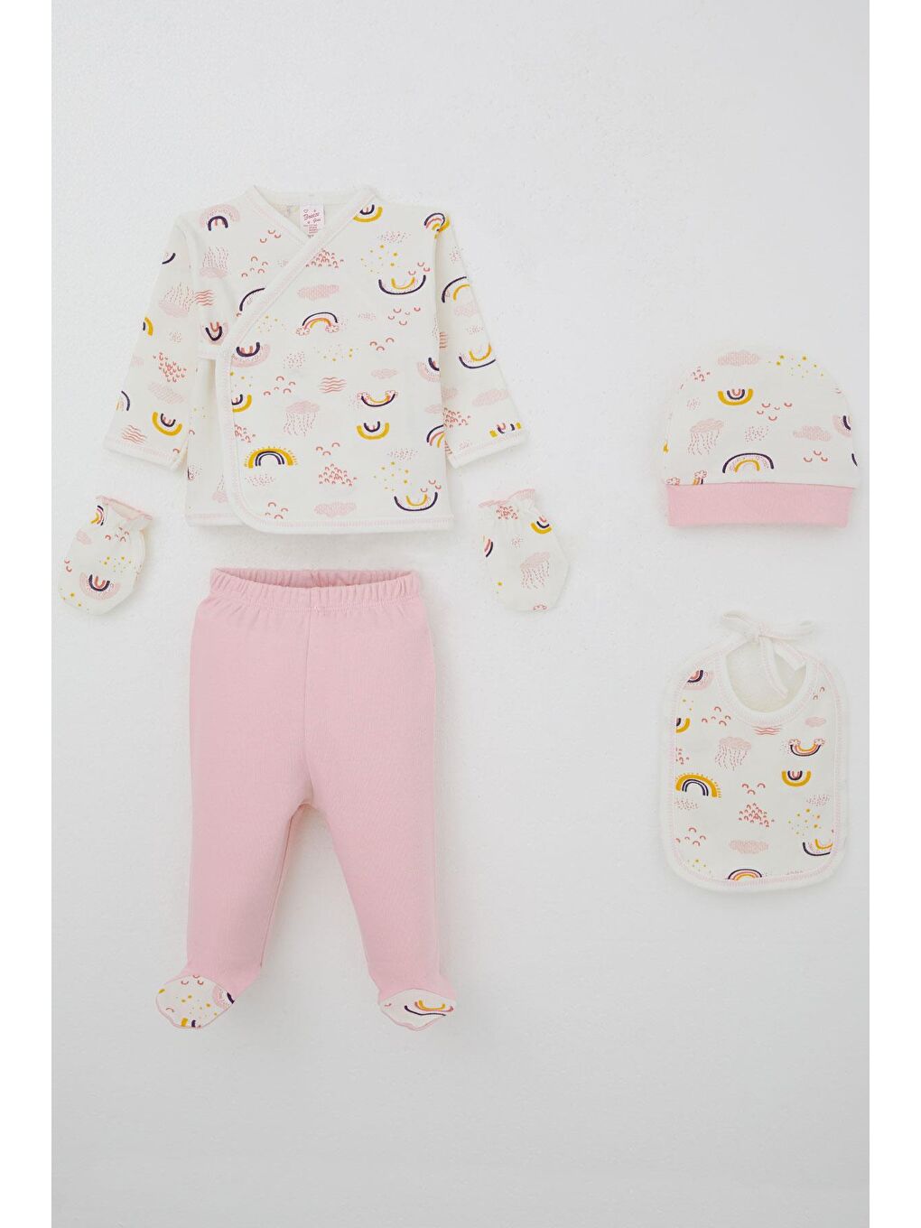 Kız Bebek Hastane Çıkışı 5 Li Gökyüzü Temalı Bulut Desenli Ekru (0-3 Ay)