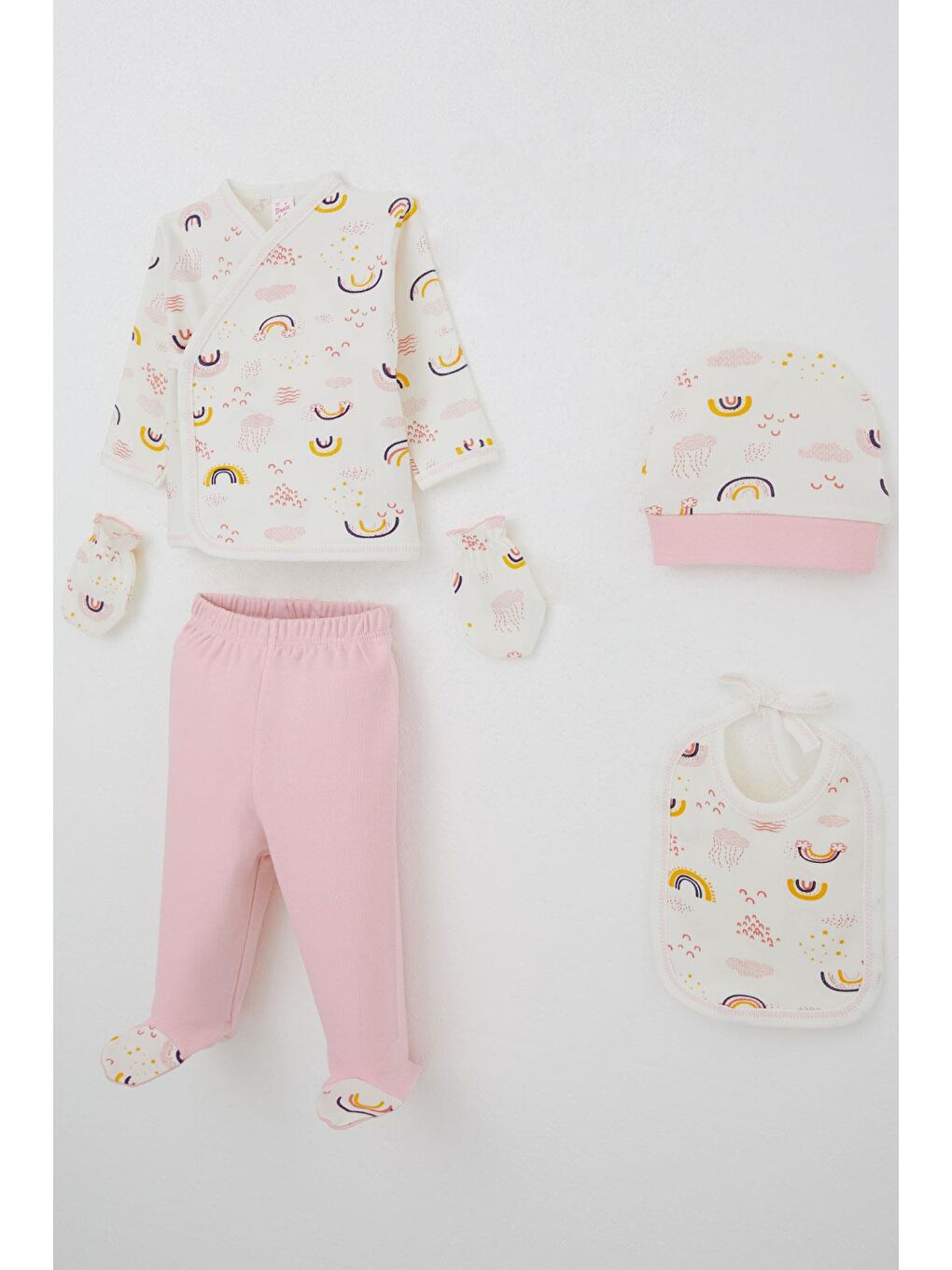 Kız Bebek Hastane Çıkışı 5 Li Gökyüzü Temalı Bulut Desenli Ekru (0-3 Ay)-1