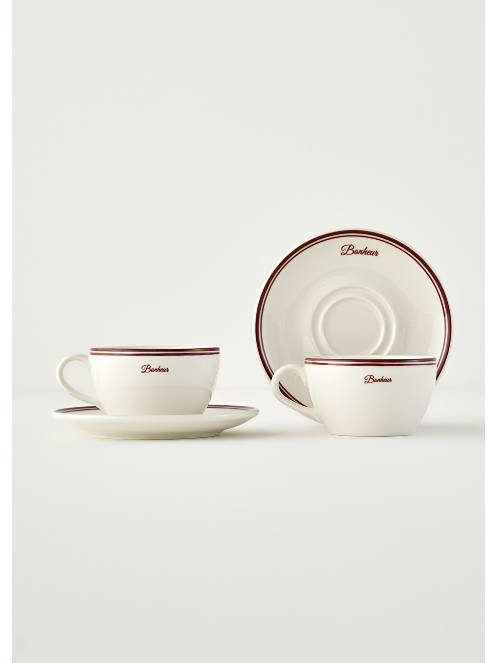 Bonheur 2'li Porselen Çay Fincanı Bordo (270 Cc)
