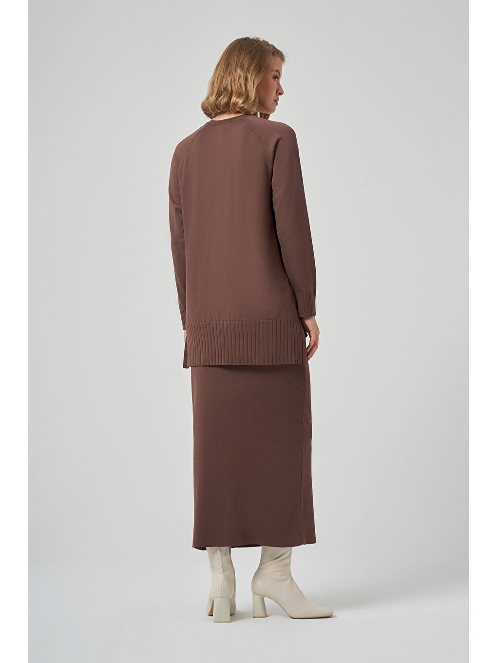 Kazayağı Desen Merserize Kalem Etekli Triko Takım 1350 Kahverengi-2