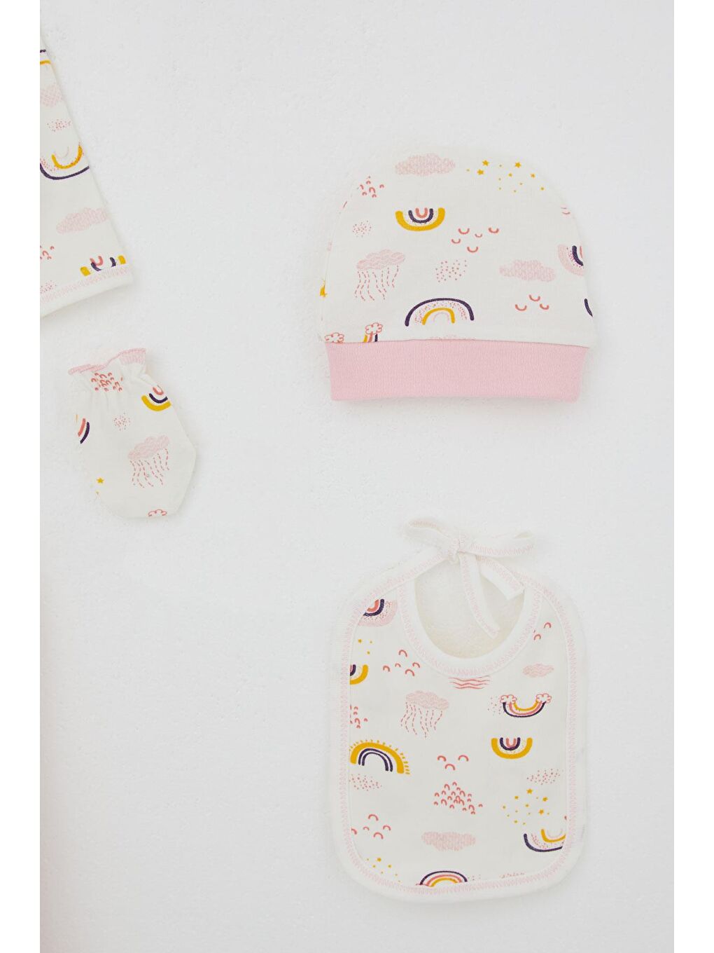 Kız Bebek Hastane Çıkışı 5 Li Gökyüzü Temalı Bulut Desenli Ekru (0-3 Ay)-4