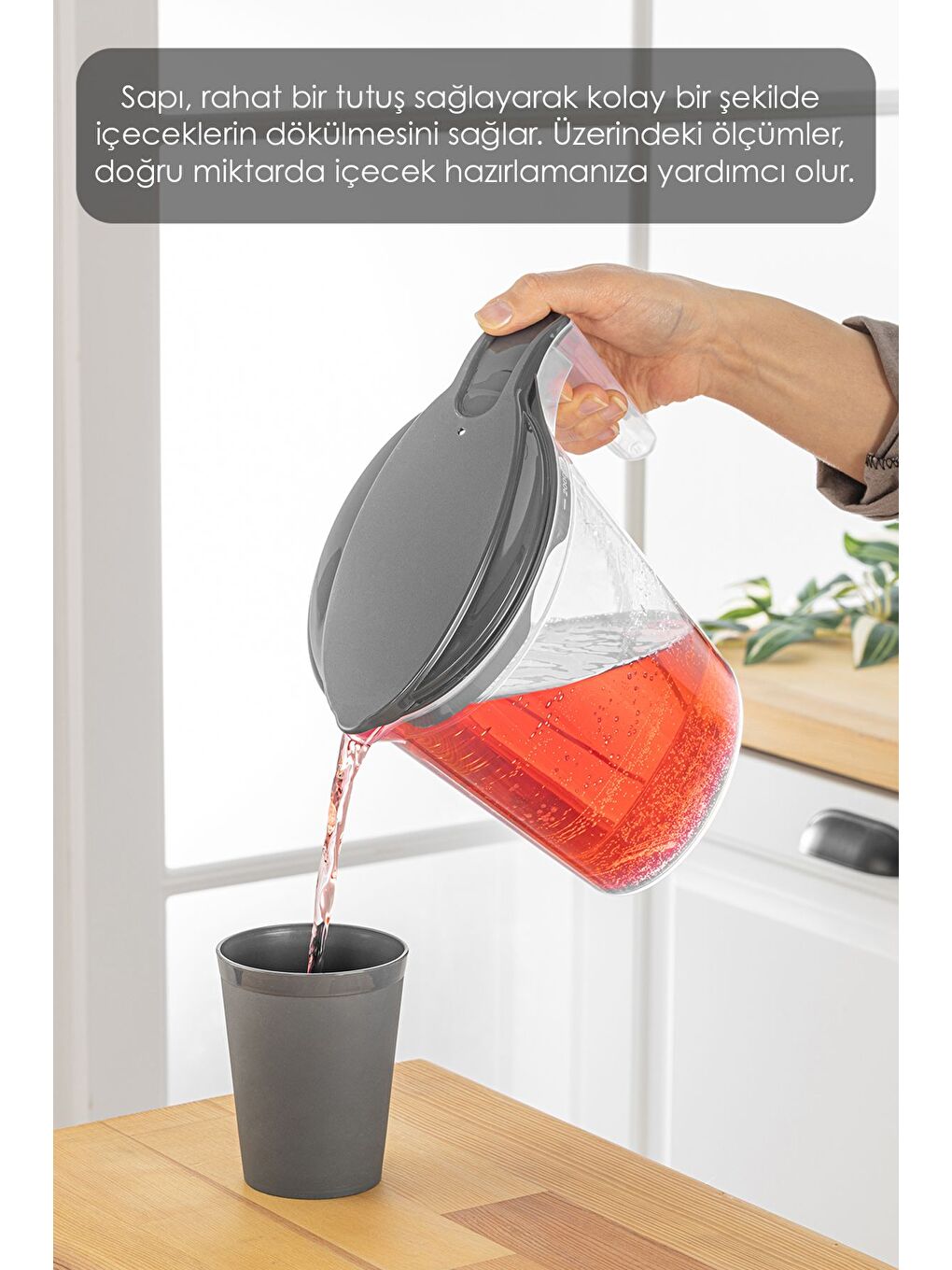 Gri 6 Parça Sürahi Bardak Seti 6'lı Piknik Kamp Seti Sürahi Bardak Seti-3