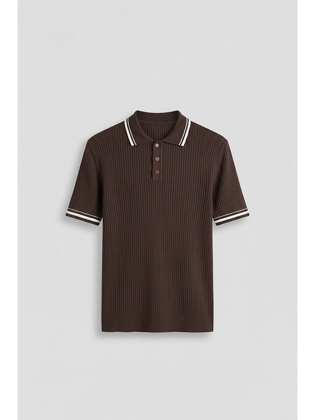Erkek Regular Fit Pamuklu Kontrast Detaylı Polo Yaka T-Shirt Kahverengi