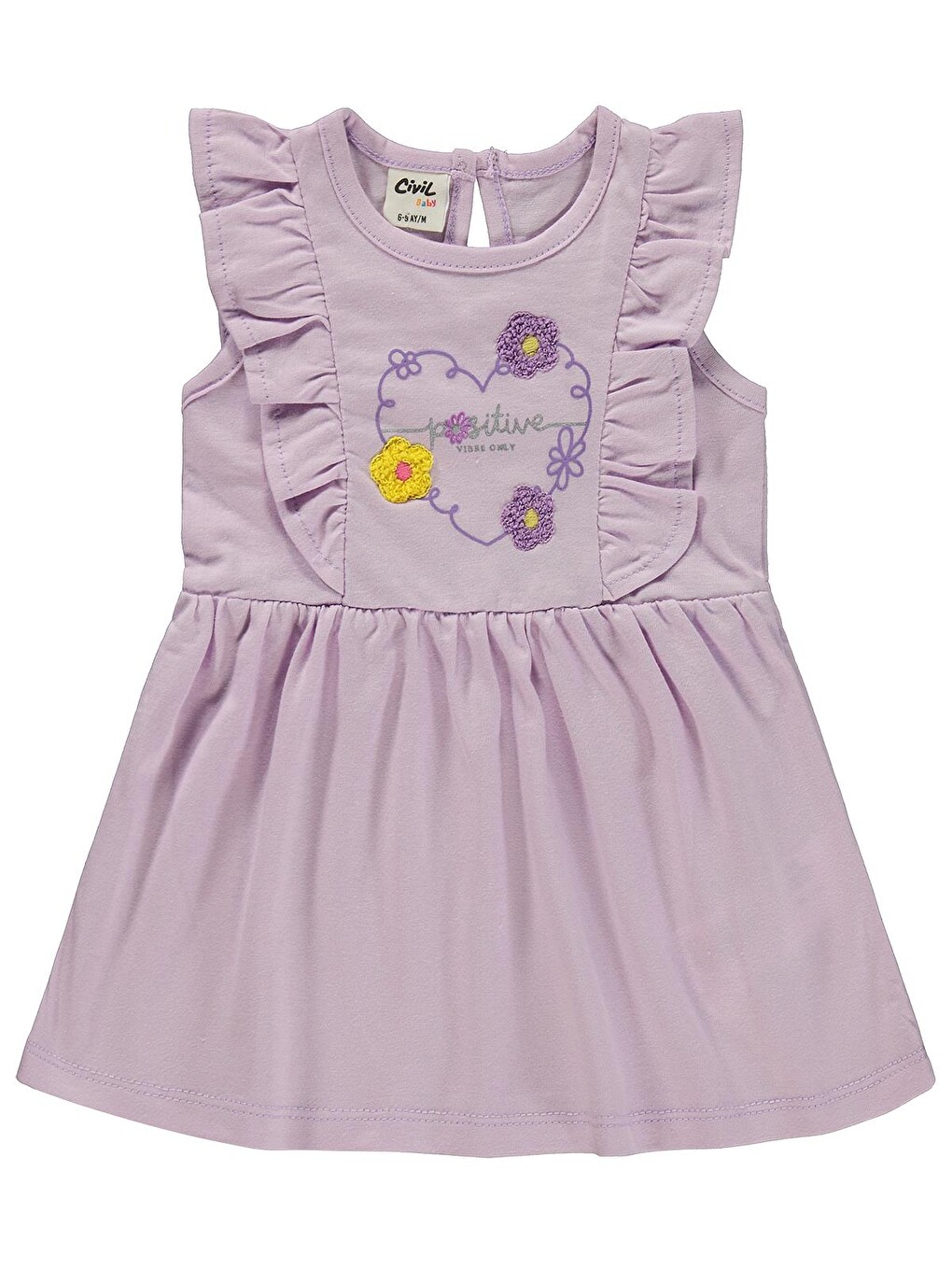 Baby Kalp Baskı Çiçek 6-18 Ay Elbise - Lila