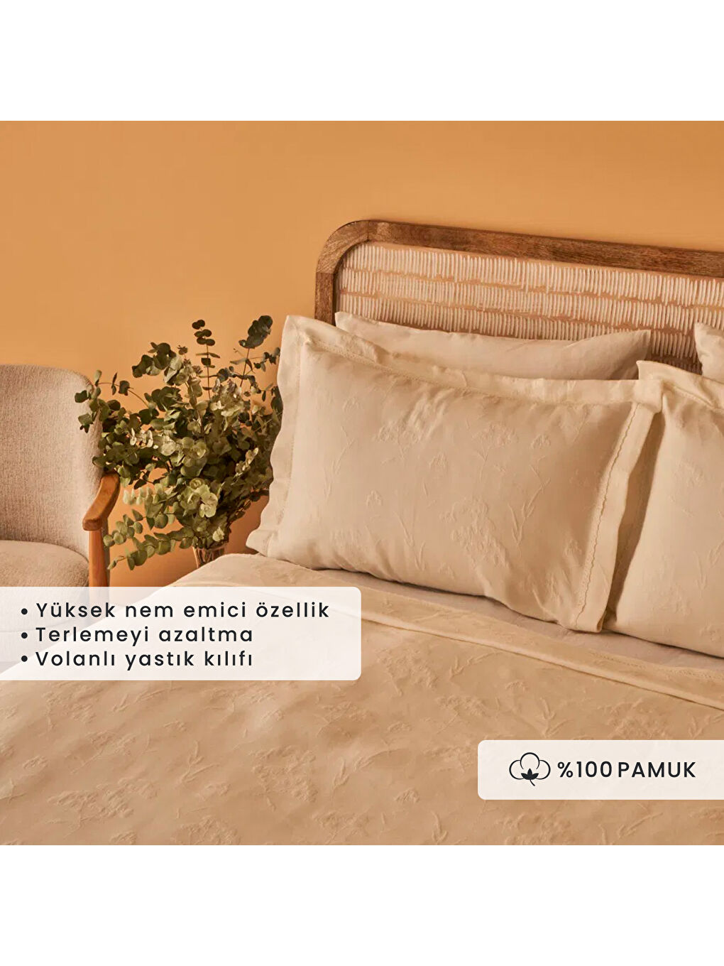 Beyaz %100 Pamuk Exclusive Jakarlı  Çift Kişilik Yatak Örtüsü Seti Ekru (240x260 cm)-1