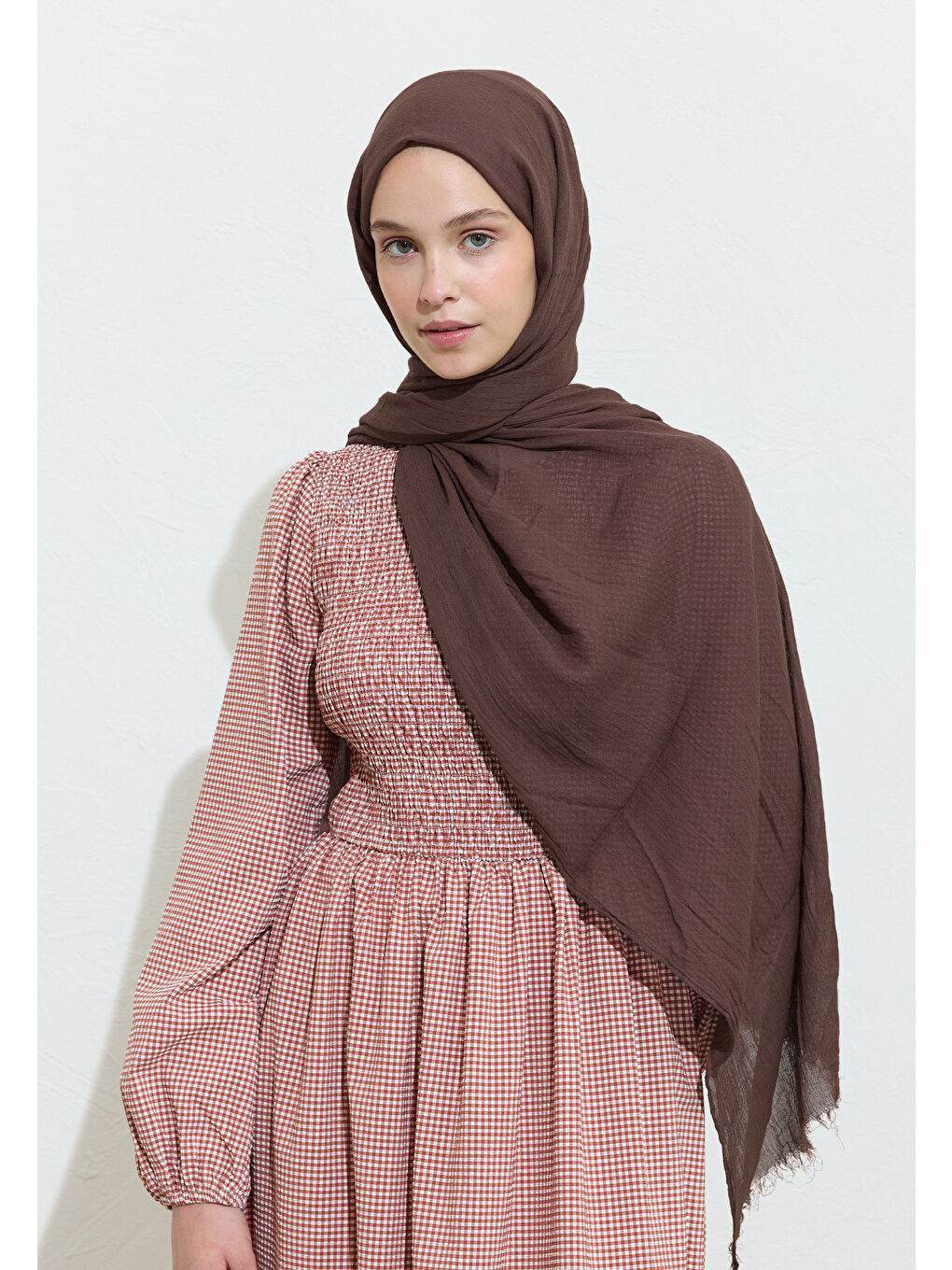 Kahverengi PAMUKLU KETEN ŞAL TİRAMİSU-1