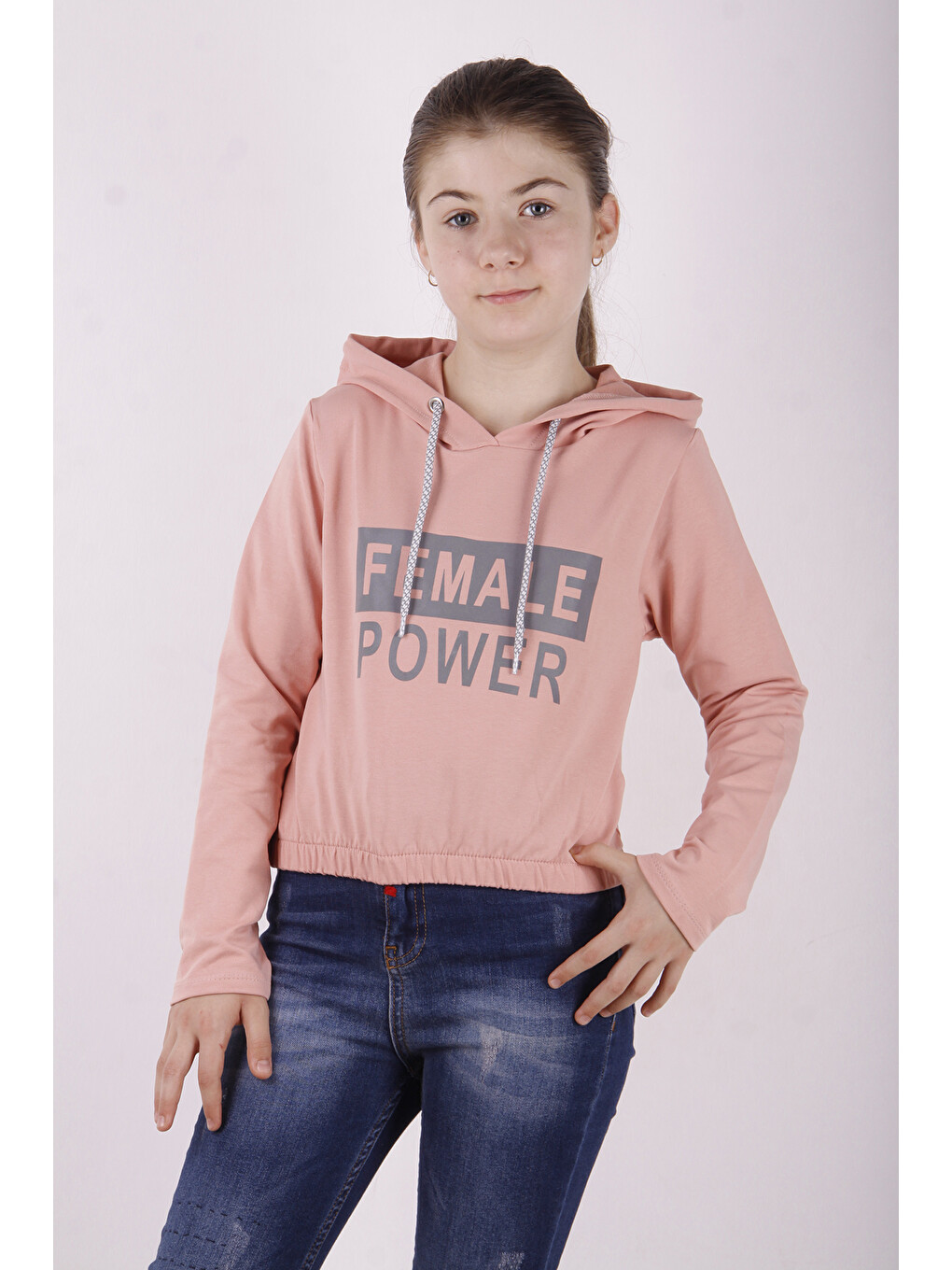 Pembe Kız Çocuk Female Power Baskılı Sweatshirt