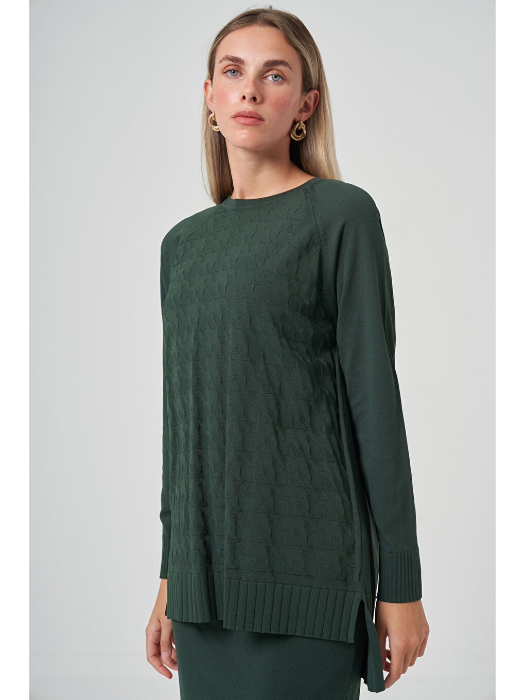 Kazayağı Desen Merserize Kalem Etekli Triko Takım 1350 Turmalin Yeşil-1