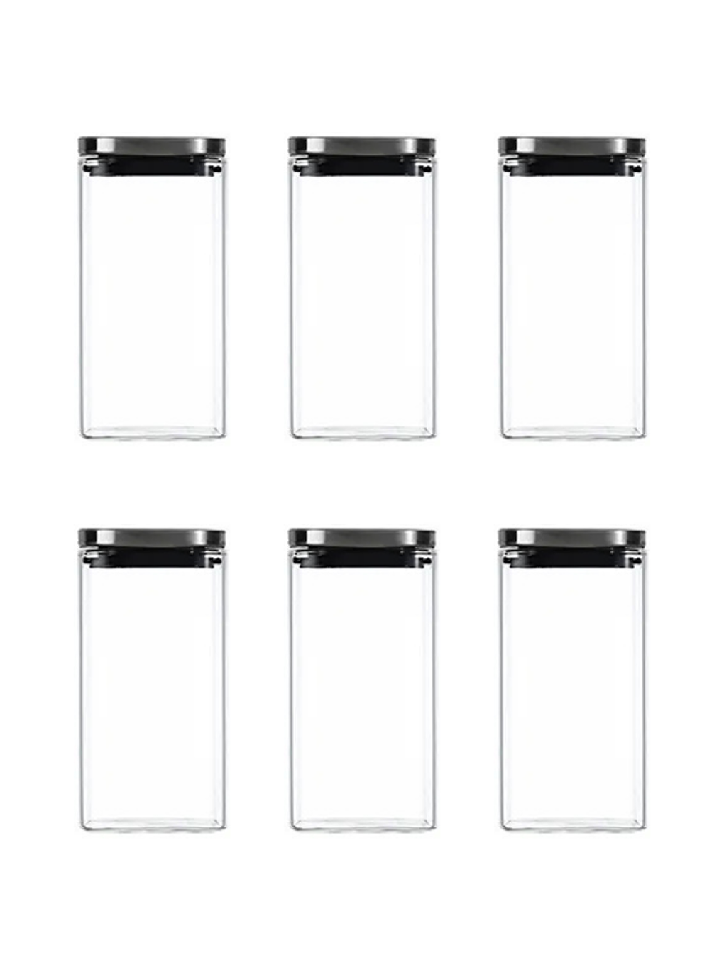 Renksiz Vakum Krom Kapaklı Kare Cam Kavanoz 8x8*15 cm 800 ml 6 Adet
