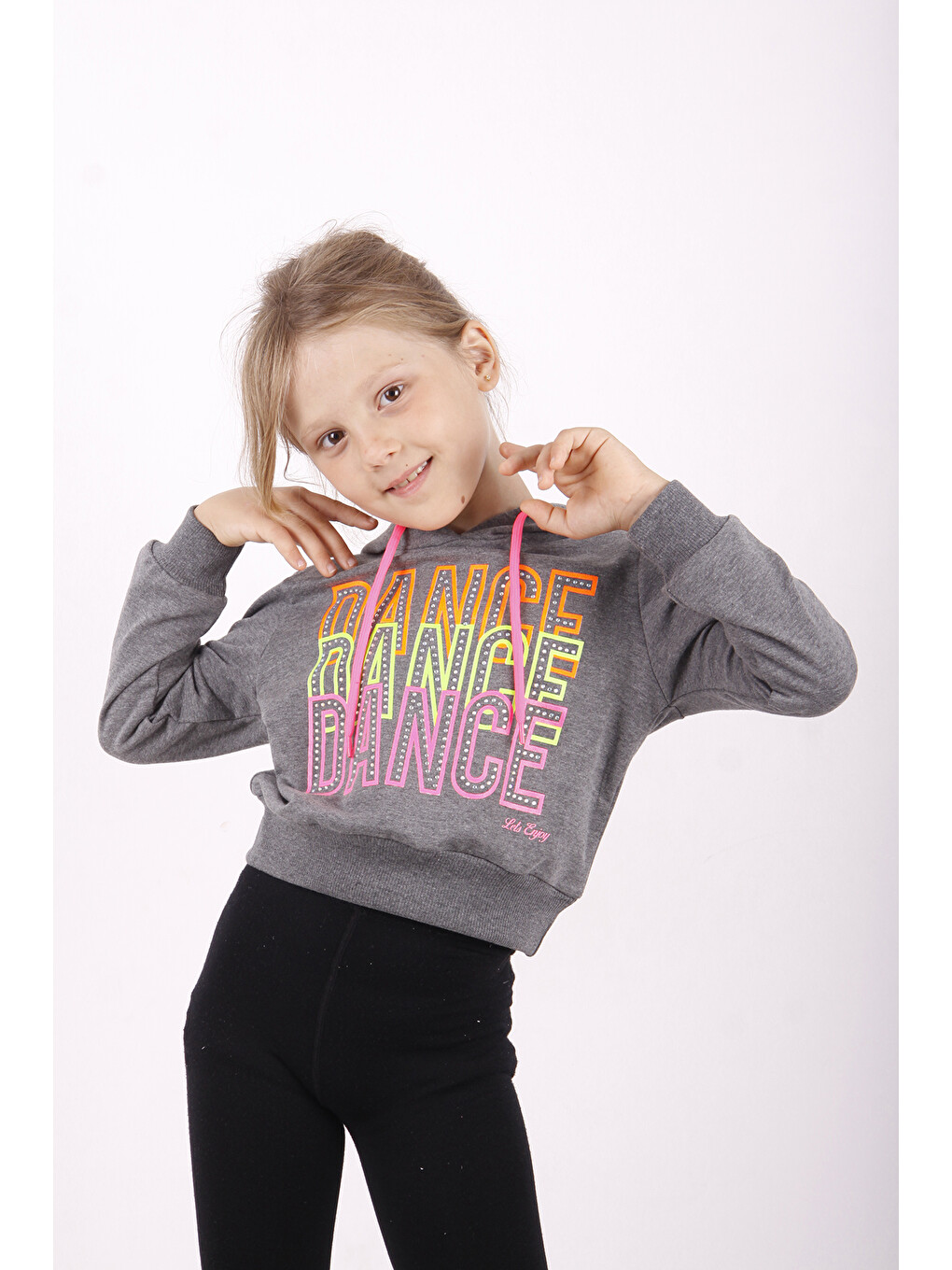Antrasit Kız Çocuk Dance Baskılı Kapüşonlu Sweatshirt-2