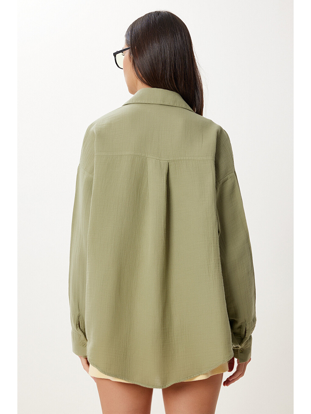 Yeşil Oversize Basic Müslin Gömlek ÇAĞLA YEŞİLİ LMX0002-1