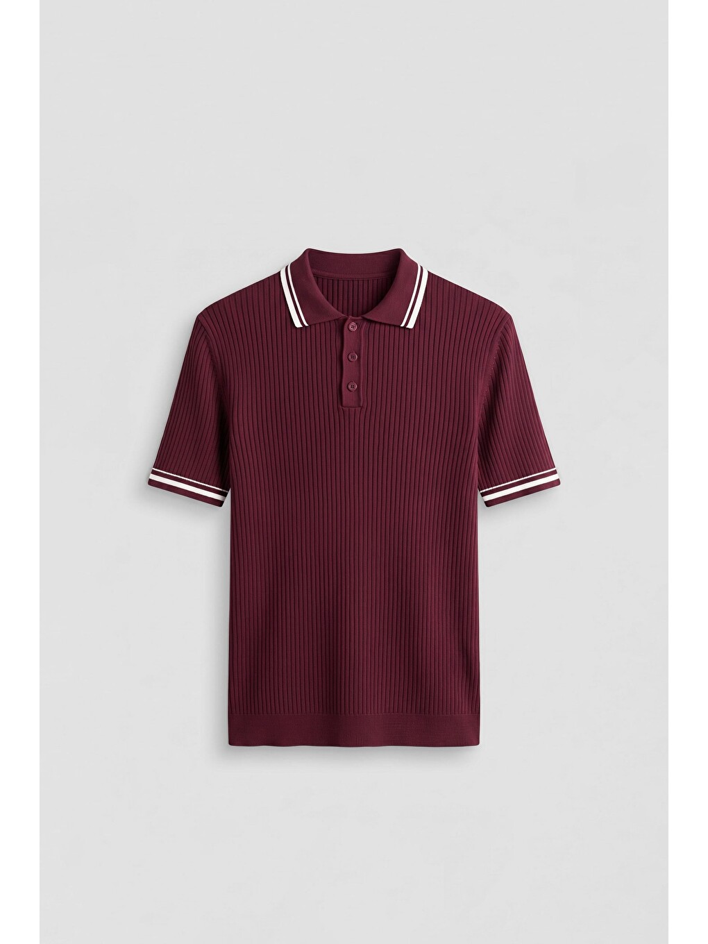 Erkek Regular Fit Pamuklu Kontrast Detaylı Polo Yaka T-Shirt Bordo