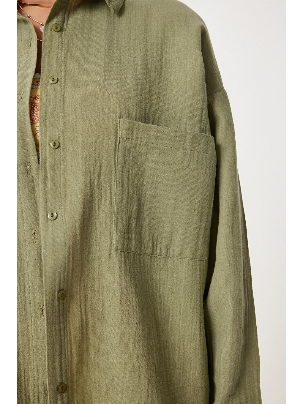 Yeşil Oversize Basic Müslin Gömlek ÇAĞLA YEŞİLİ LMX0002-3