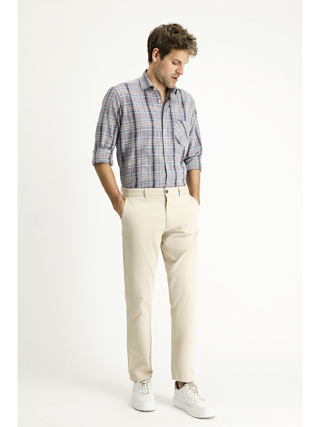 Antrasit Uzun Kol Regular Fit Ekose Pamuk Gömlek-1